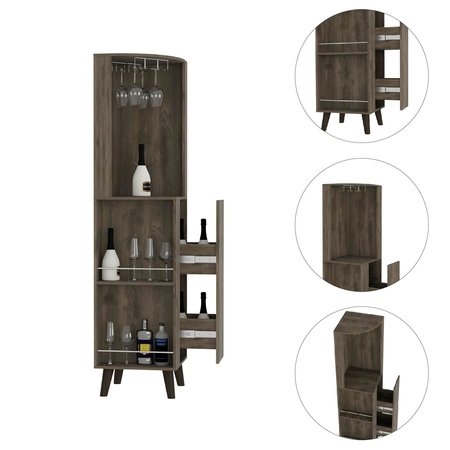 Tuhome Cincinatti Corner Bar Cabinet, Cup Rack, Two External Shelves, One Drawer, Four Legs, Dark Brown BLB7766